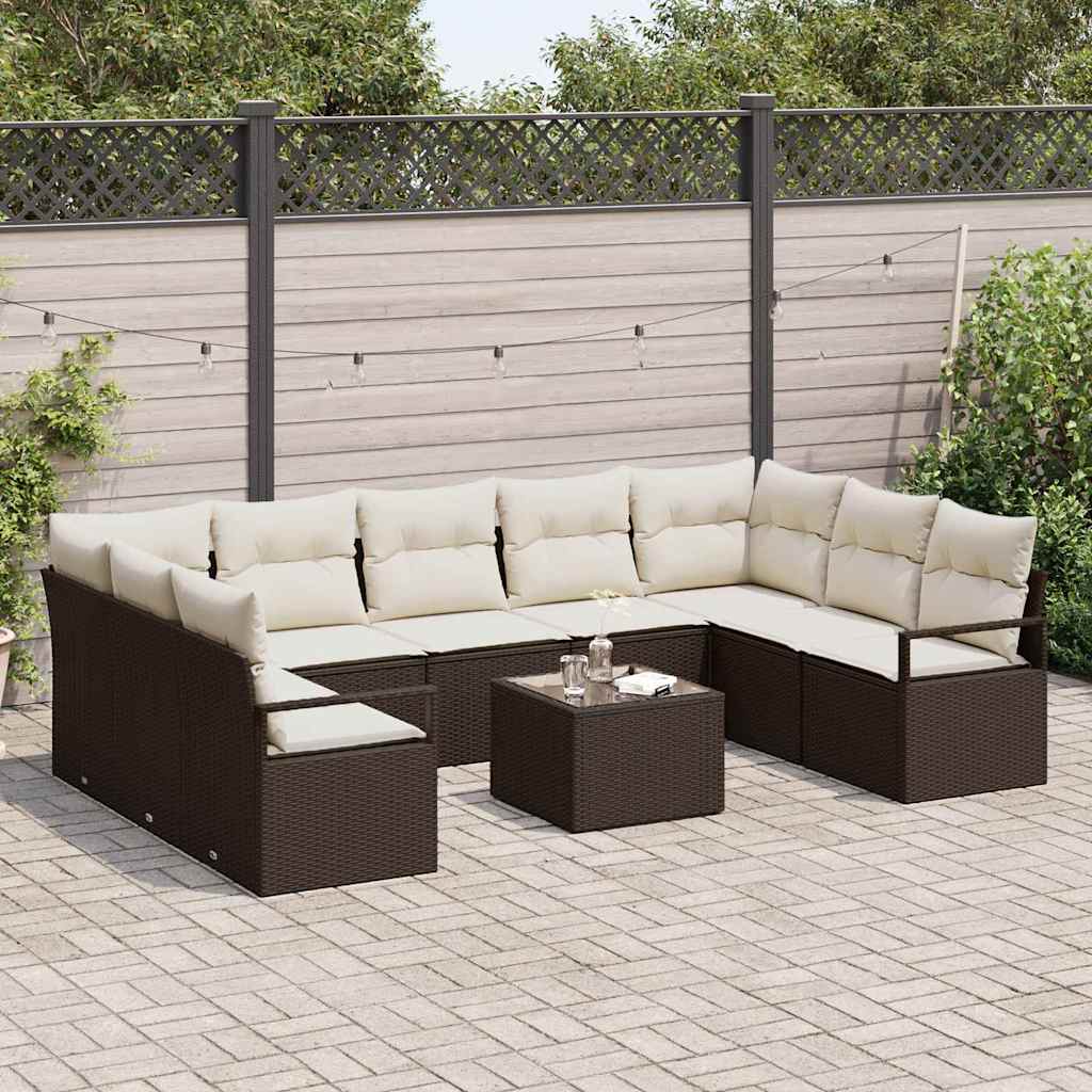 Garten-Sofa-Set mit Kissen mit Speicher 10 pcs Braun und Creme